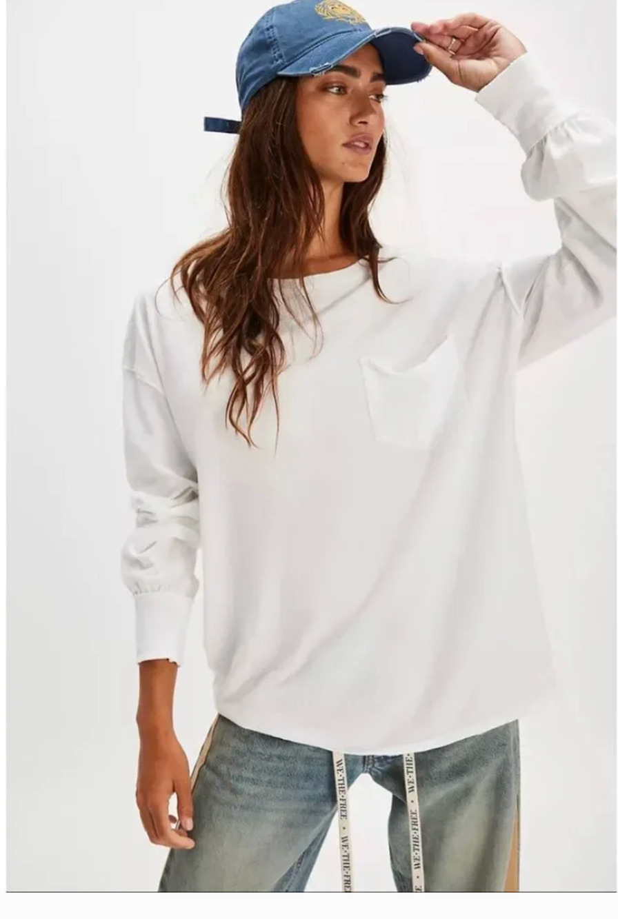 NEW Free People We The Free Fade Into You Long Sleeve Tee Shirt Oversized White
